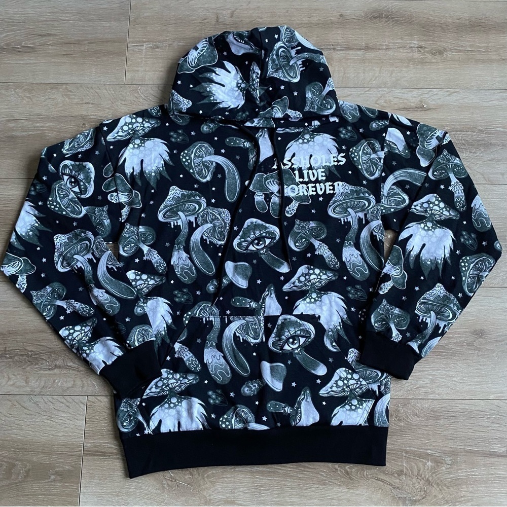 ALF Assholes Live Forever hoodie mushroom trippy mushroom print black / white